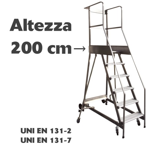Scala a castello palchetto 8 SCALINI H 200 CM UNI EN 131-7 Norma di sicurezza europea in acciaio INOX e alluminio