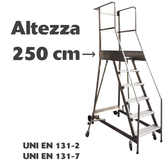Scala a castello palchetto 10 SCALINI H 250 CM UNI EN 131-7 Norma di sicurezza europea in acciaio INOX e alluminio