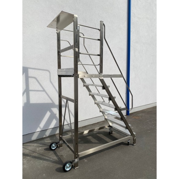 Scala Castello per soppalco con sbarco e cancello fino  H 300 cm 12 Scalini in Acciaio INOX e Alluminio