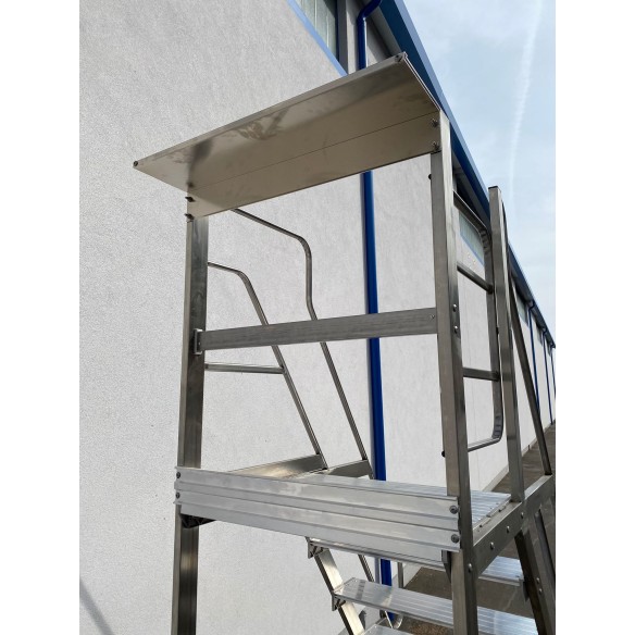 Scala Castello per soppalco con sbarco e cancello fino  H 300 cm 12 Scalini in Acciaio INOX e Alluminio