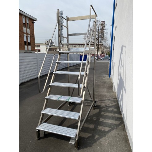 Scala Castello per soppalco con sbarco e cancello fino  H 300 cm 12 Scalini in Acciaio INOX e Alluminio