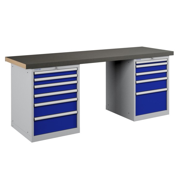 BANCO da LAVORO CON 11 CASSETTI PROFESSIONALE 2000 x 750 mm portata 1000 KG.