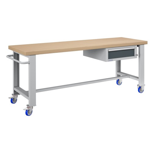 BANCO LAVORO CON RUOTE E CASSETTO PROFESSIONALE 75 x 200 cm portata 400 KG.