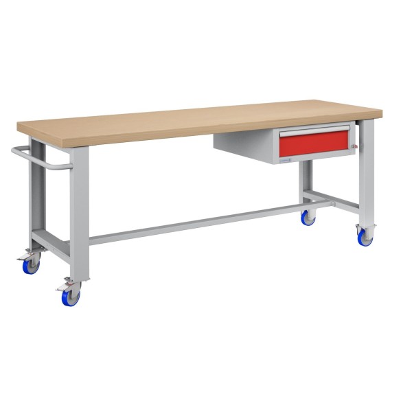 BANCO LAVORO CON RUOTE E CASSETTO PROFESSIONALE 75 x 200 cm portata 400 KG.