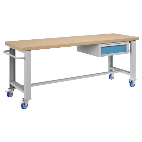 BANCO LAVORO CON RUOTE E CASSETTO PROFESSIONALE 75 x 200 cm portata 400 KG.