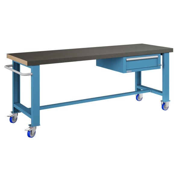 BANCO LAVORO CON RUOTE E CASSETTO PROFESSIONALE 75 x 200 cm portata 400 KG.