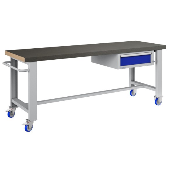 BANCO LAVORO CON RUOTE E CASSETTO PROFESSIONALE 75 x 200 cm portata 400 KG.