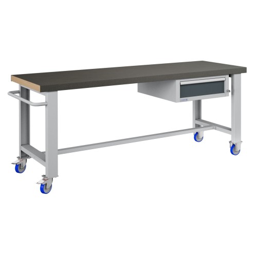 BANCO LAVORO CON RUOTE E CASSETTO PROFESSIONALE 75 x 200 cm portata 400 KG.