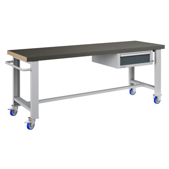 BANCO LAVORO CON RUOTE E CASSETTO PROFESSIONALE 75 x 200 cm portata 400 KG.