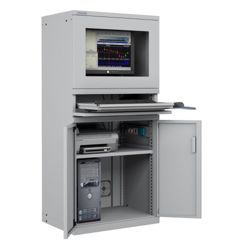 ARMADIO PORTA COMPUTER PC PROFESSIONALE CON TASTIERA ESTRAIBILE + RIPIANO - Impianto compreso
