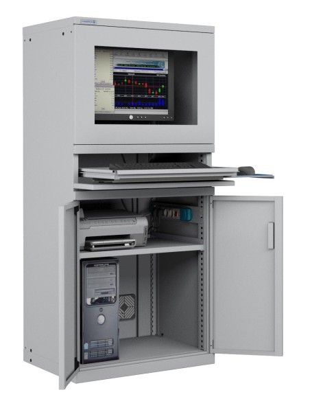 ARMADIO PORTA COMPUTER PC PROFESSIONALE CON TASTIERA ESTRAIBILE + RIPIANO - Impianto compreso