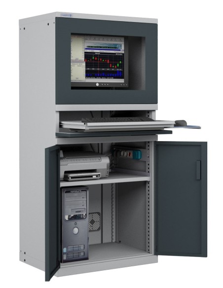 ARMADIO PORTA COMPUTER PC PROFESSIONALE CON TASTIERA ESTRAIBILE + RIPIANO - Impianto compreso