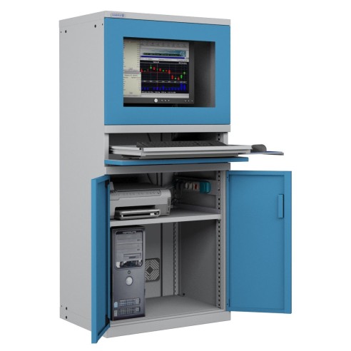ARMADIO PORTA COMPUTER PC PROFESSIONALE CON TASTIERA ESTRAIBILE + RIPIANO - Impianto compreso