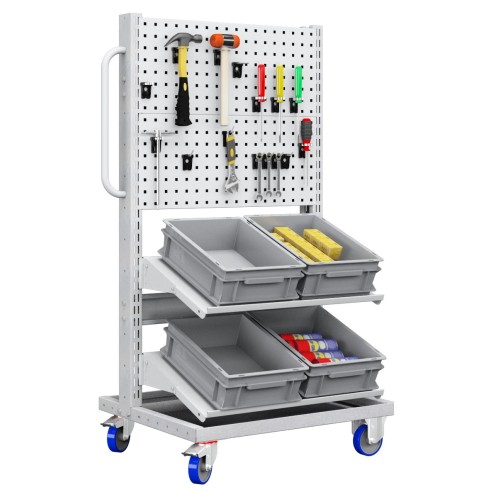 Carrello con 4 cassette contenitori e pannelli forati professionale + 15 Ganci Omaggio