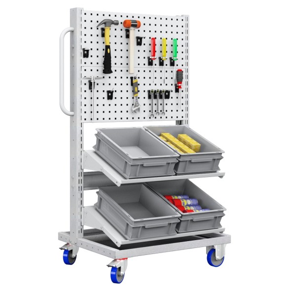 Carrello con 4 cassette contenitori e pannelli forati professionale + 15 Ganci Omaggio