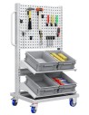 Carrello con 4 cassette contenitori e pannelli forati professionale + 15 Ganci Omaggio