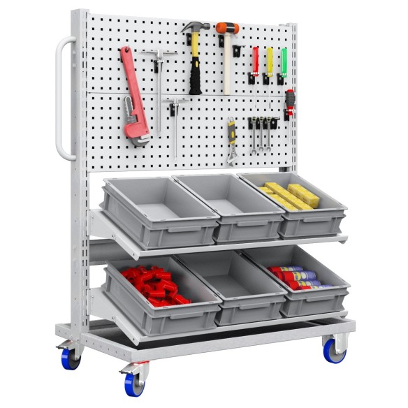 Carrello con 6 cassette contenitori e pannelli forati professionale + 15 Ganci Omaggio