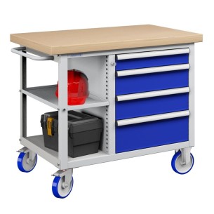 CARRELLO BANCO MOBILE KIT 1 CON  CASSETTI E RIPIANO IN LEGNO 2
