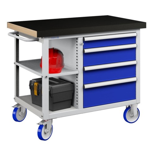 CARRELLO BANCO MOBILE KIT 1 CON  CASSETTI E RIPIANO IN LEGNO