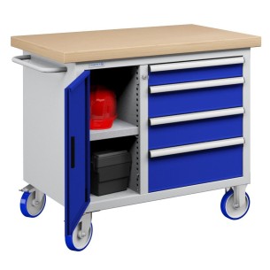 CARRELLO BANCO MOBILE 1065 mm CON 4 CASSETTI ED ANTA  RIPIANO IN LEGNO 2