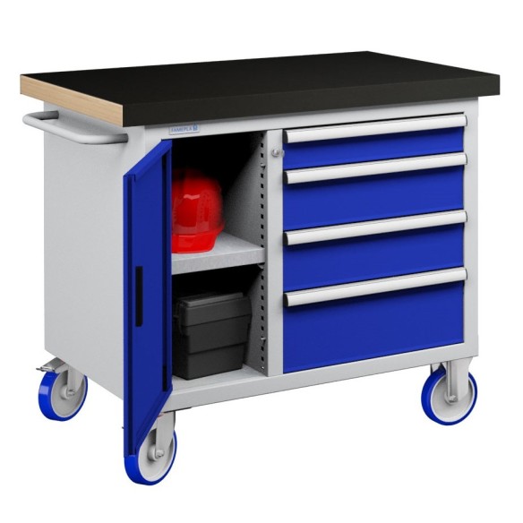 CARRELLO BANCO MOBILE 1065 mm CON 4 CASSETTI ED ANTA  RIPIANO IN LEGNO