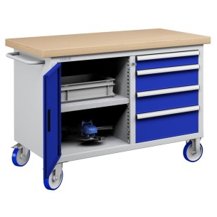 CARRELLO BANCO MOBILE KIT 3 CON  CASSETTI E RIPIANO IN LEGNO 1315 mm 2
