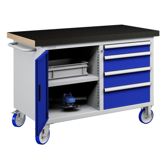 CARRELLO BANCO MOBILE KIT 3 CON  CASSETTI E RIPIANO IN LEGNO 1315 mm