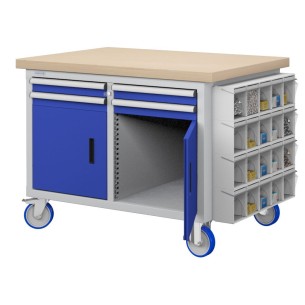 CARRELLO BANCO MOBILE KIT 3 CON  4 CASSETTI E 2 ANTE + UNIBOX IN LEGNO 1315 mm 2