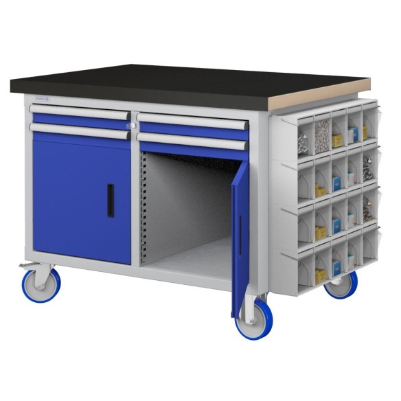 CARRELLO BANCO MOBILE KIT 3 CON  4 CASSETTI E 2 ANTE + UNIBOX IN LEGNO 1315 mm