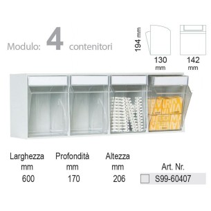 Cassettiera  Porta minuteria 4 cassetti trasparenti H.194 x P.130 x L.142 mm Basculanti in Plastica 2