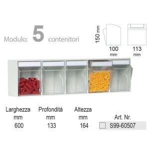 Cassettiera  Porta minuteria 5 cassetti trasparenti H.150 x P.100 x L.113 mm Basculanti in Plastica 2