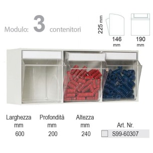 Cassettiera  Porta minuteria 3 cassetti trasparenti H.225 x P.146 x L.190 mm Basculanti in Plastica 2