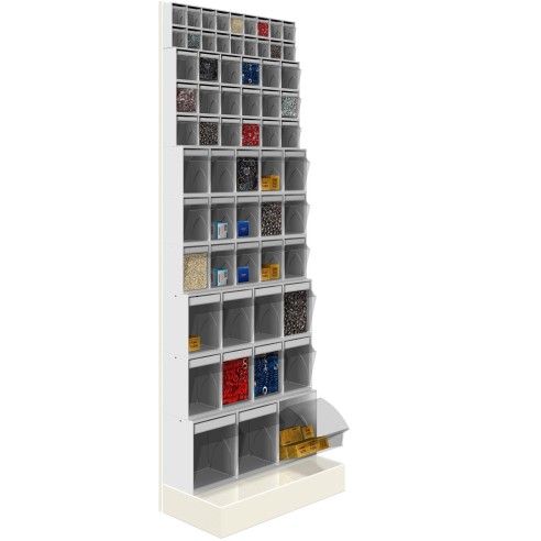 SCAFFALE Porta Minuteria H.175 CON BASE H.175 62 Cassetti Trasparenti Basculanti Cassettiera