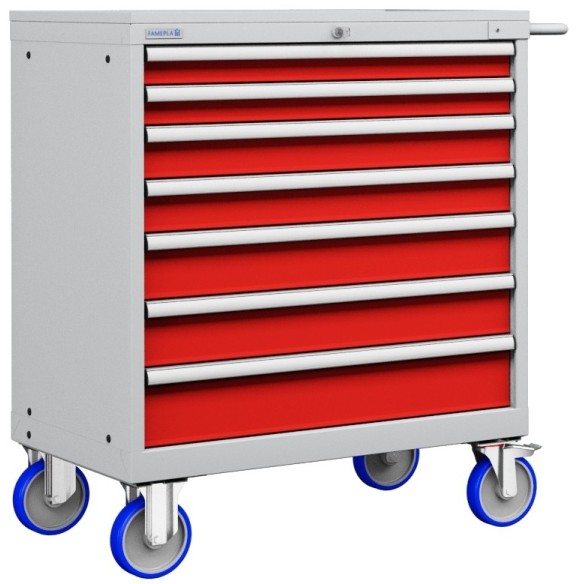 CASSETTIERA CARRELLO METALLO INDUSTRIALE OFFICINA 45 X 27 Eh (L 870 x P 572 x H 1064) 7 CASSETTI ESTRAZIONE 100%