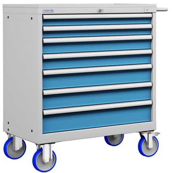 CASSETTIERA CARRELLO METALLO INDUSTRIALE OFFICINA 45 X 27 Eh (L 870 x P 572 x H 1064) 7 CASSETTI ESTRAZIONE 100%