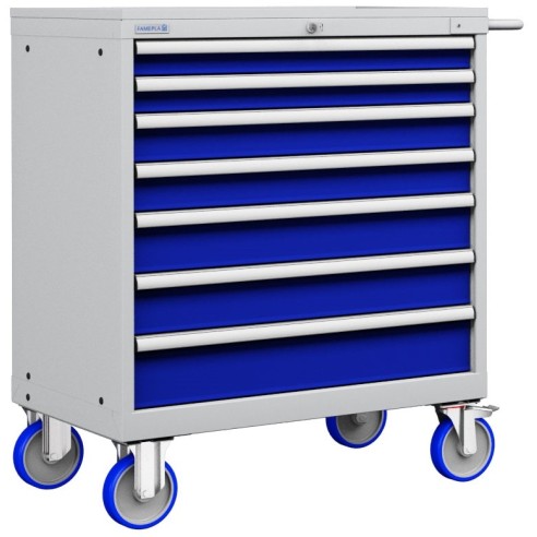CASSETTIERA CARRELLO METALLO INDUSTRIALE OFFICINA 45 X 27 Eh (L 870 x P 572 x H 1064) 7 CASSETTI ESTRAZIONE 100%