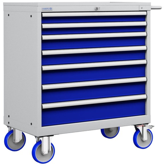 CASSETTIERA CARRELLO METALLO INDUSTRIALE OFFICINA 45 X 27 Eh (L 870 x P 572 x H 1064) 7 CASSETTI ESTRAZIONE 100%