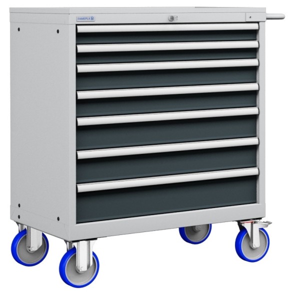 CASSETTIERA CARRELLO METALLO INDUSTRIALE OFFICINA 45 X 27 Eh (L 870 x P 572 x H 1064) 7 CASSETTI ESTRAZIONE 100%