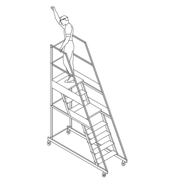 Scala a castello SLIM 700mm 8 SCALINI H 200 CM Magazzino Industria in acciaio INOX e alluminio Certificata D. Lgs. n° 81