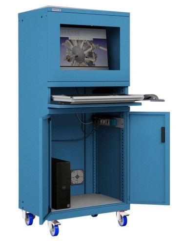 ARMADIO PORTA COMPUTER PC CON RUOTE PROFESSIONALE CON TASTIERA ESTRAIBILE - Impianto compreso