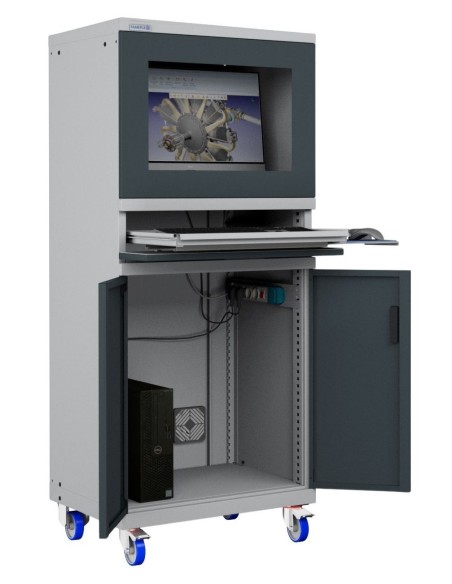 ARMADIO PORTA COMPUTER PC CON RUOTE PROFESSIONALE CON TASTIERA ESTRAIBILE - Impianto compreso