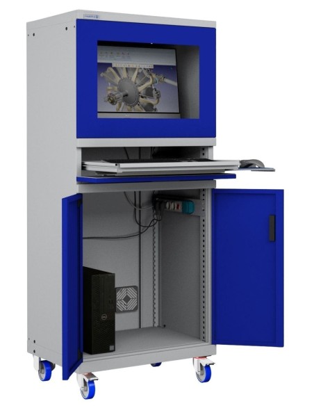 ARMADIO PORTA COMPUTER PC CON RUOTE PROFESSIONALE CON TASTIERA ESTRAIBILE - Impianto compreso