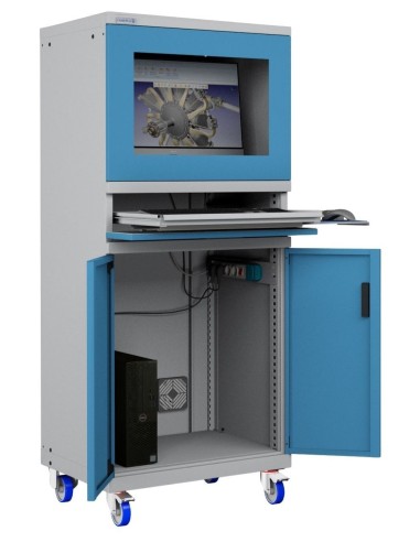 ARMADIO PORTA COMPUTER PC CON RUOTE PROFESSIONALE CON TASTIERA ESTRAIBILE - Impianto compreso