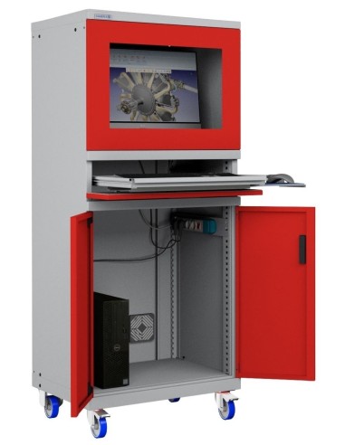 ARMADIO PORTA COMPUTER PC CON RUOTE PROFESSIONALE CON TASTIERA ESTRAIBILE - Impianto compreso