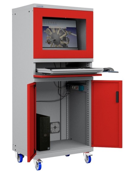 ARMADIO PORTA COMPUTER PC CON RUOTE PROFESSIONALE CON TASTIERA ESTRAIBILE - Impianto compreso