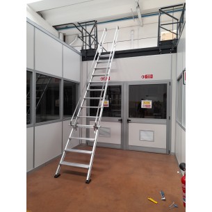 Scala in alluminio scalino 95mm per sbarco soppalco con corrimano 2