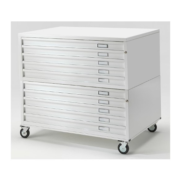 Cassettiera BASIC A0 10 Cassetti con RUOTE Portadisegni Bianco componibile orizzontale cm 140x96.5x101h
