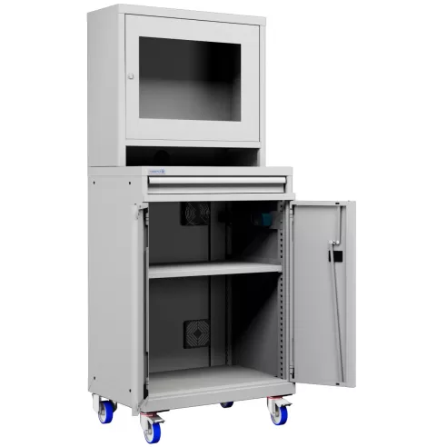 ARMADIO LCD con Ruote PORTA COMPUTER  con Cassetto e Ripiano Stampante - Impianto compreso