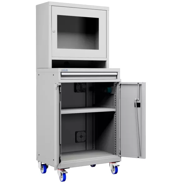 ARMADIO LCD con Ruote PORTA COMPUTER  con Cassetto e Ripiano Stampante - Impianto compreso