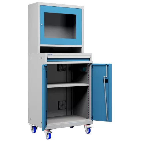 ARMADIO LCD con Ruote PORTA COMPUTER  con Cassetto e Ripiano Stampante - Impianto compreso